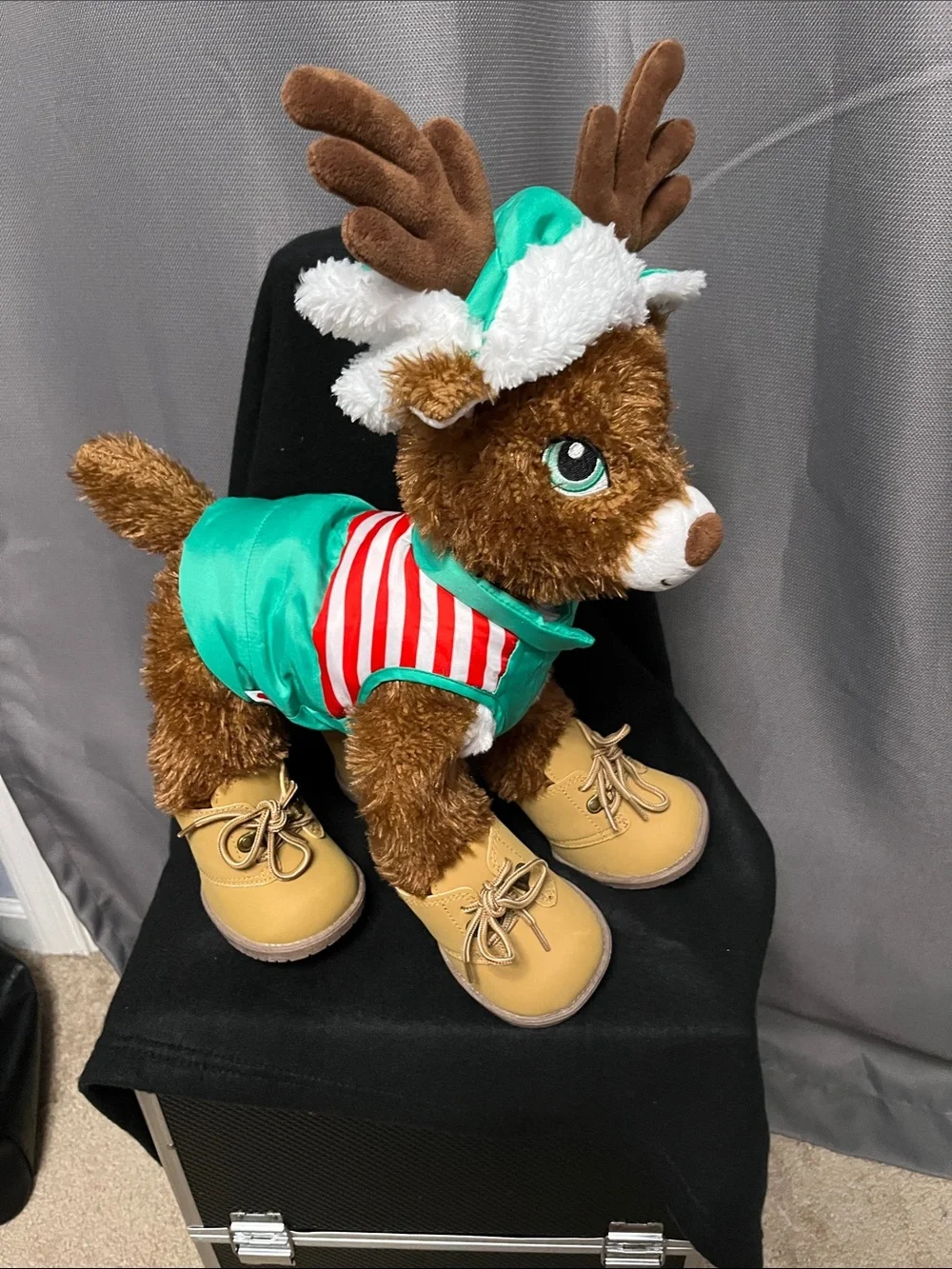 Build-A-Bear Brown Reindeer Plush with Green Outfit and Tan Boots